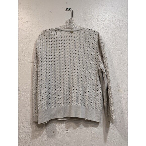 St John Sport Marie Gray Tan Gold Starfish Button Up Cardigan Wool Blend Sz L - Picture 4 of 7